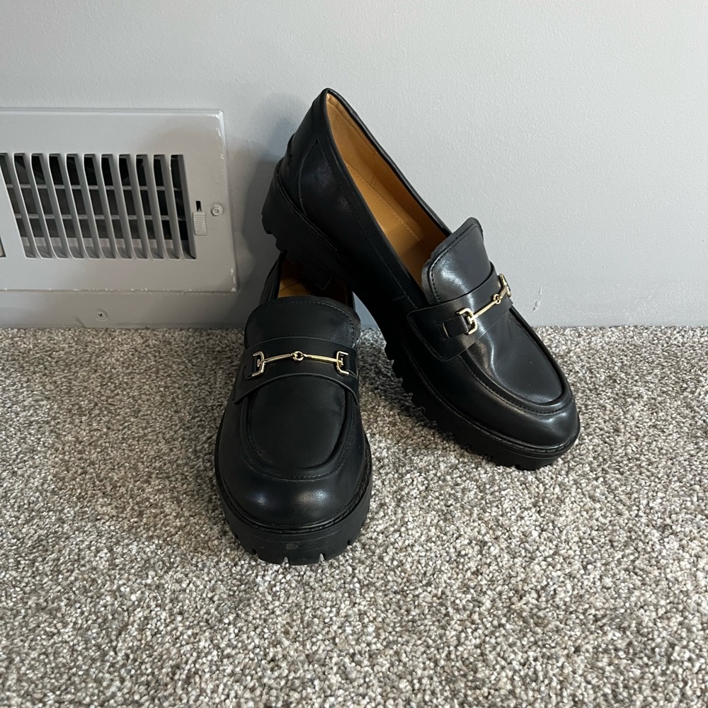 Black Loafers with Gold Accent